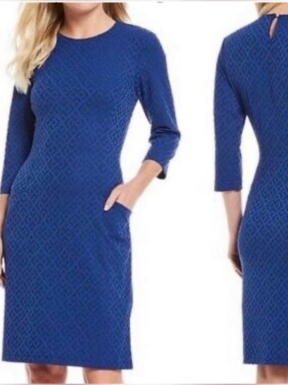 J McLaughlin Catalyst Dress M Sapphire Blue Diamond Geo Jacquard Sheath NWT $208